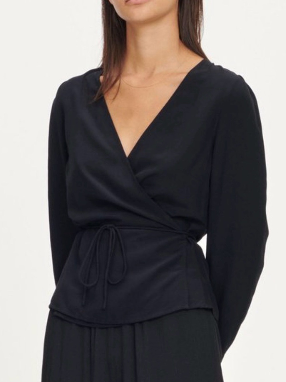 Samsøe Samsøe Britt Wrap Blouse Black Tie Waist Top XS